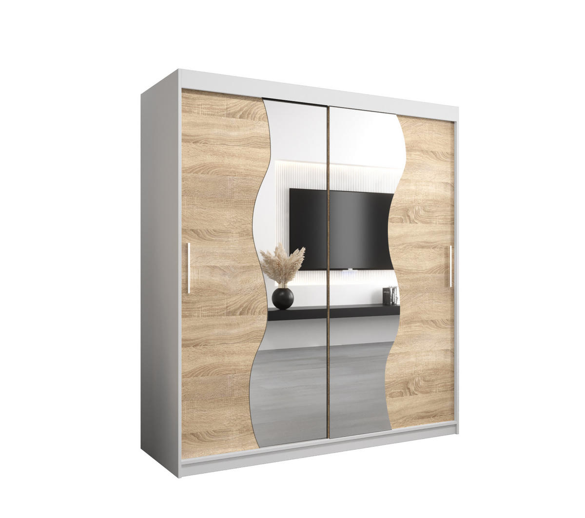 SCHWEBETÜRENSCHRANK 200/180/62 2-türig - Silberfarben/Weiß, Holz/Kunststoff (180/200/62cm) - Abiks Möbel