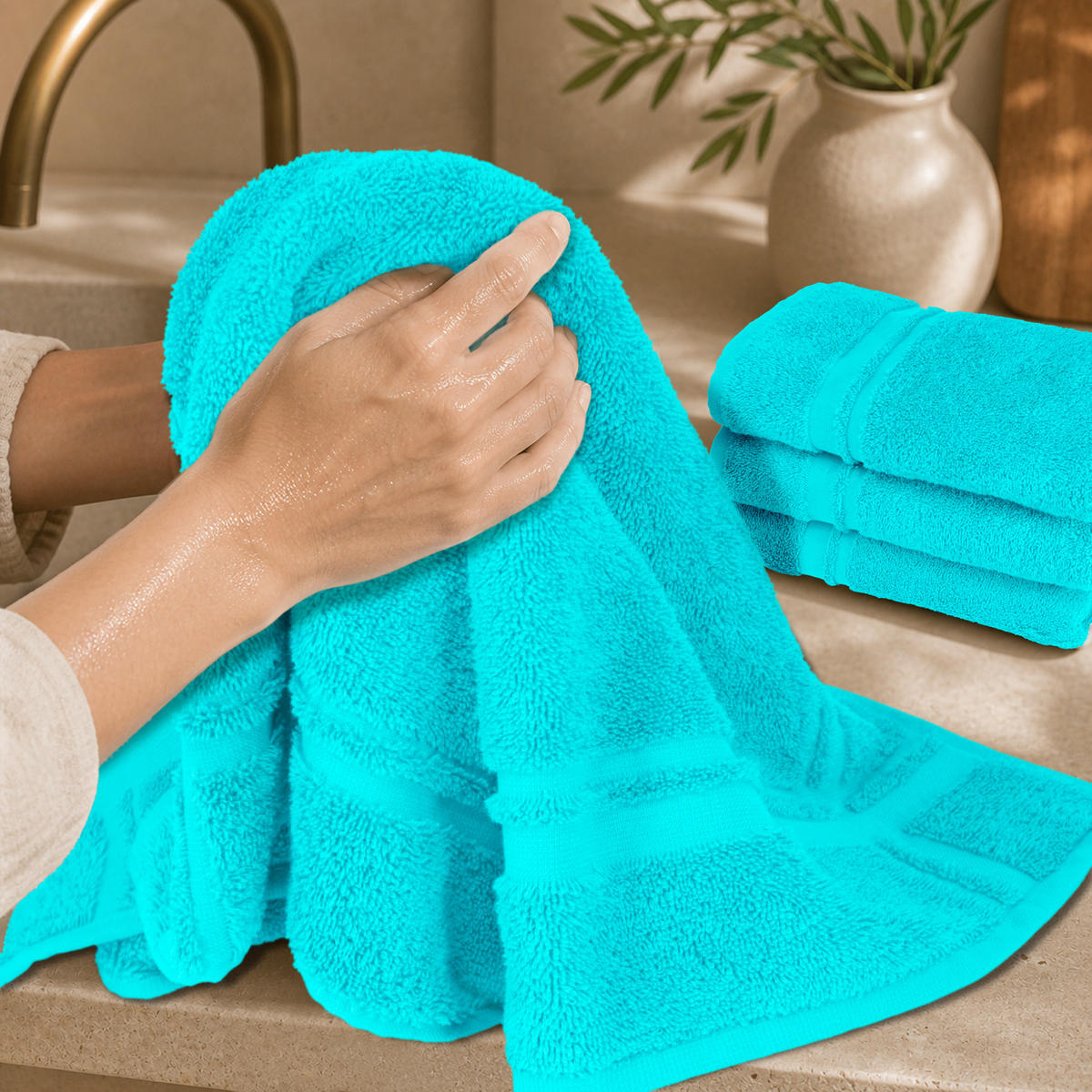 FROTTEE Küchenhandtücher 50x50 cm, 4er Set, Türkis - Türkis, Textil (50/50cm) - Lashuma