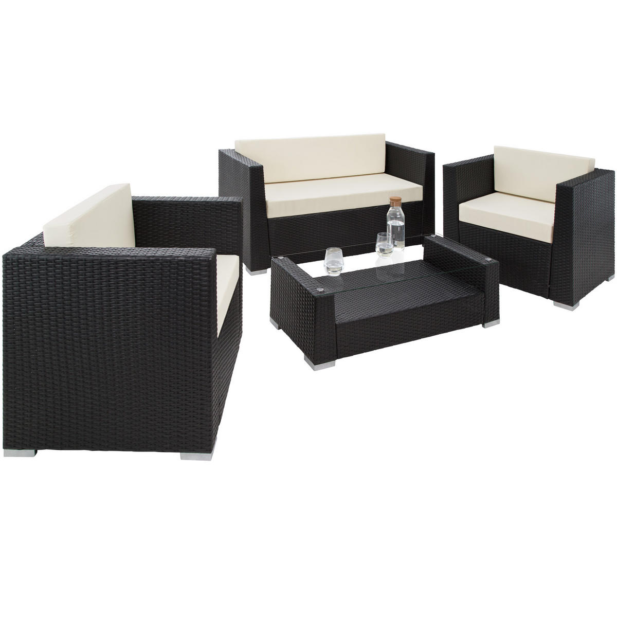 RATTANLOUNGE München,mit Sicherheitsglasplatte,schwarz - Schwarz, Kunststoff - tectake