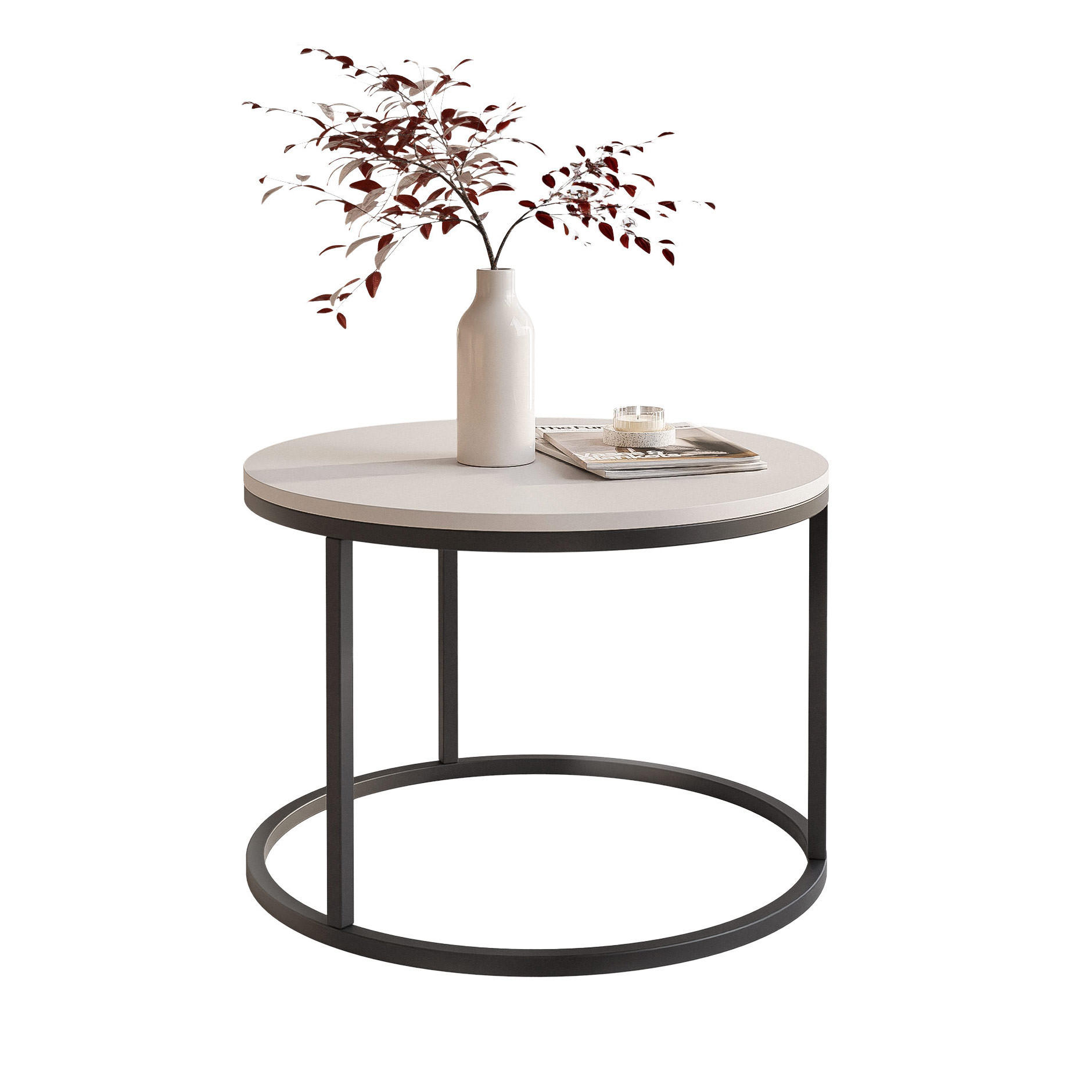 COUCHTISCH 60 cm rund Kaschmir, Schwarz Gestell - Beige, Holzwerkstoff (60/60/42cm) - Idohome