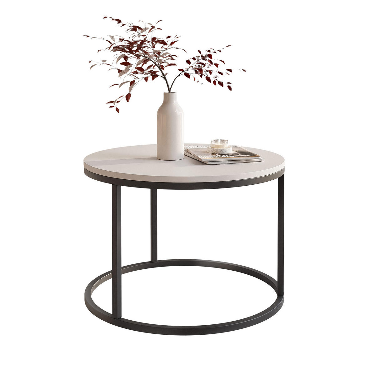 COUCHTISCH 60 cm rund Kaschmir, Schwarz Gestell - Beige, Holzwerkstoff (60/60/42cm) - Idohome