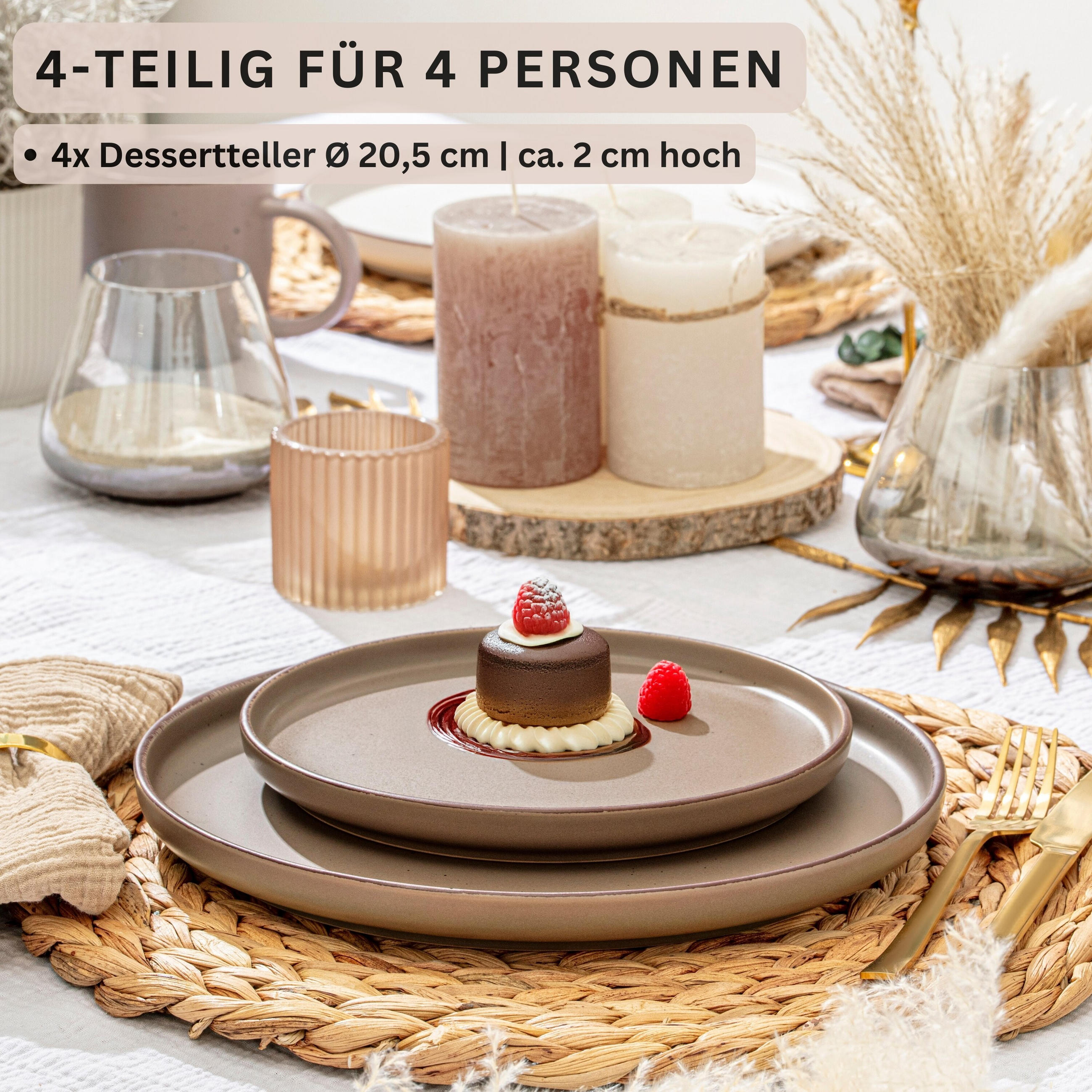 DESSERTTELLER BOMBAY OAK - 4 teilig aus Steingut - Braun, Stein (20.5cm) - Sänger