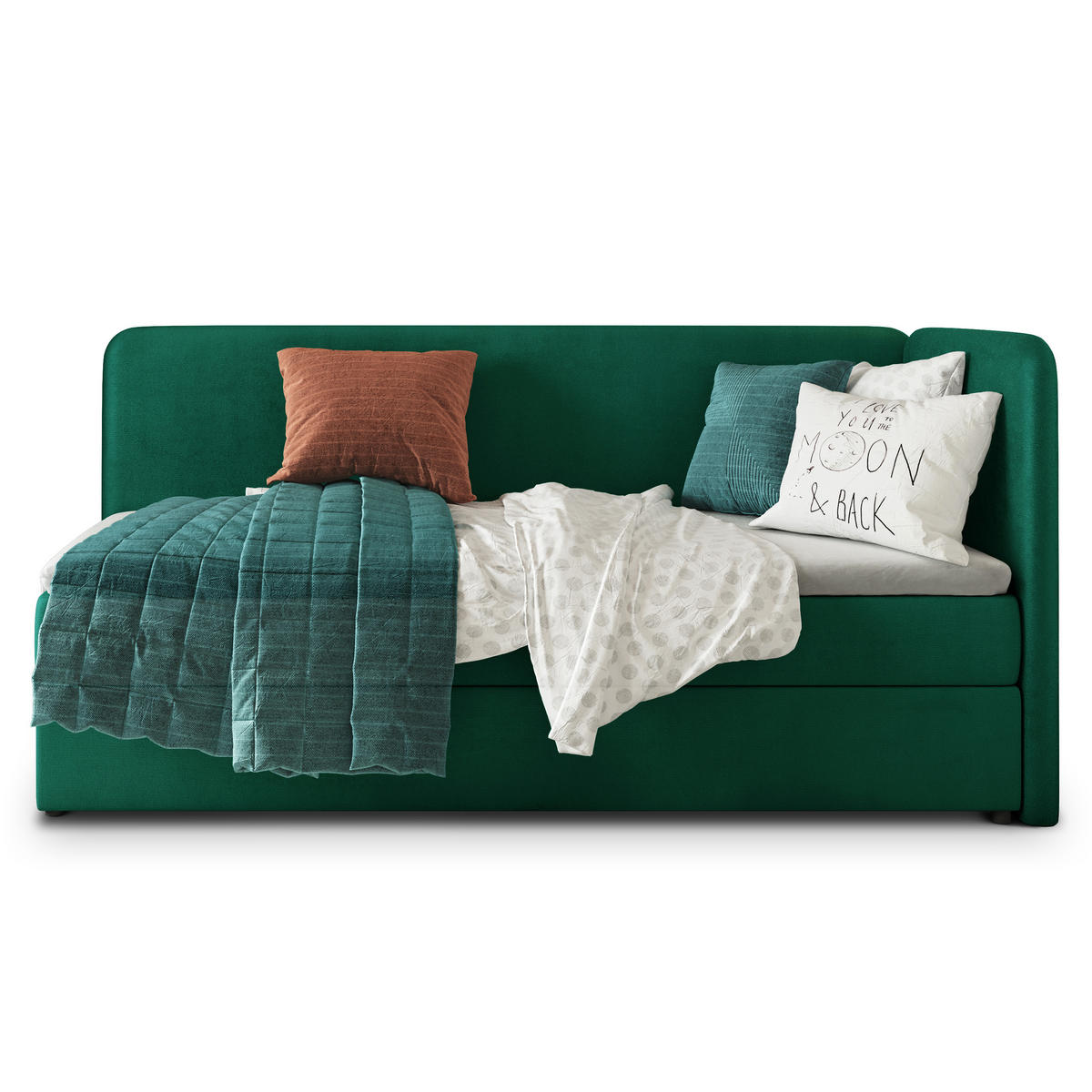 POSTEL BOXSPRING GINA 100x200 cm, s matrací a úložným prostorem, tmavě zelená - tmavě zelená, kompozitní dřevo/textil (100/200cm) - MASSENO