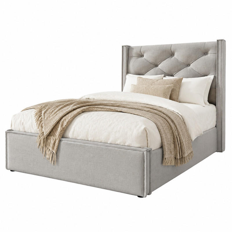 BETT mit Bettkasten 90x200 cm Baumwolle Hellgrau - Hellgrau, Metall (90/200cm) - Beauniv