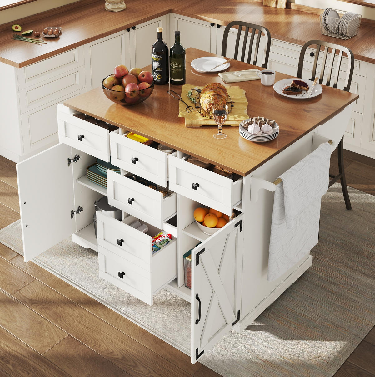 SERVIERWAGEN klappbar mit Stauraum 147 x 70 x 93 cm MDF Weiß - Weiß, Metall (70/93/147cm) - Beauniv