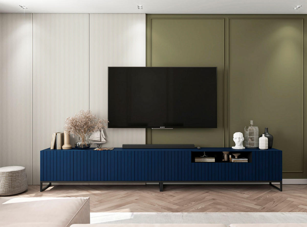 TV-SCHRANK Elpis2 Marineblau Matt mit Metallrahmen Glamour 150 cm - Blau/Schwarz, Holzwerkstoff/Metall (150/51.5/36.5cm) - Meble Lindner