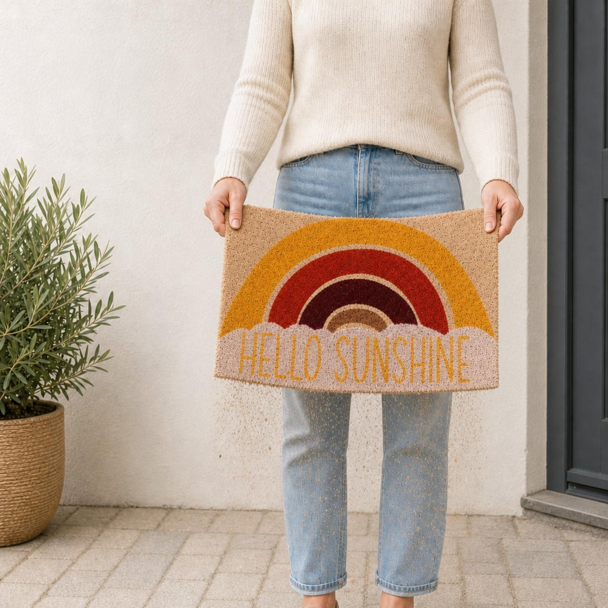 FUSSMATTE Bunt Kokosfaser rutschfest Hello Sunshine 60x40 cm - Multicolor, Kunststoff/Textil (60/40cm) - Relaxdays