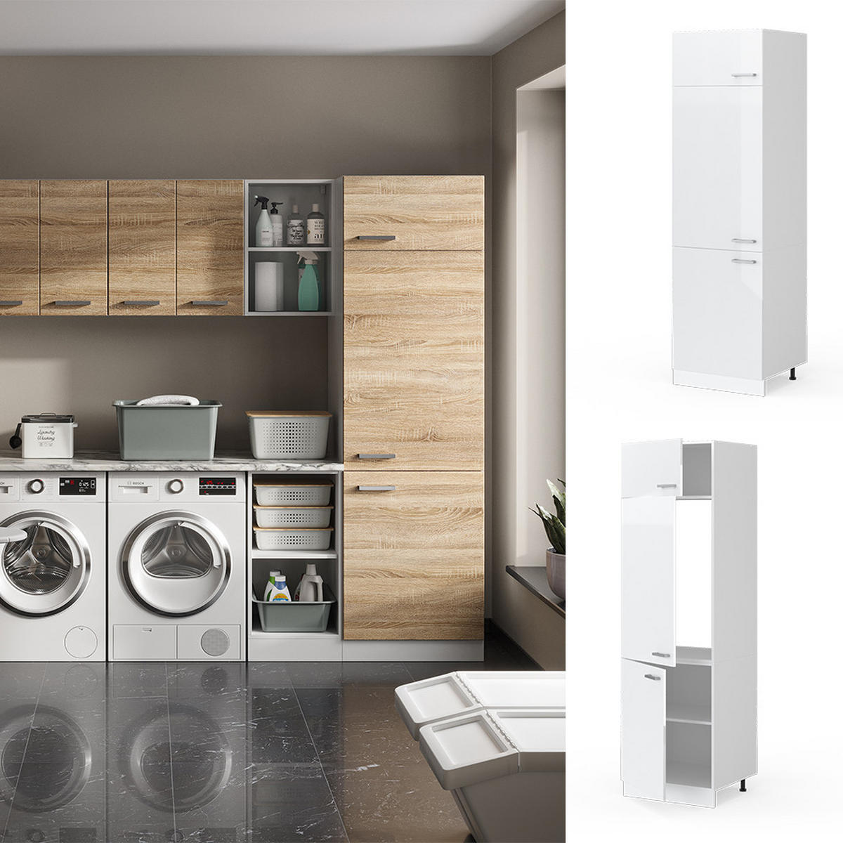 UNIVERZÁLNÍ SPÍŽNÍ SKŘÍŇKA R-Line Bílá vysoký lesk - vysoce lesklá bílá, kompozitní dřevo (60/207/57.2cm) - Vicco