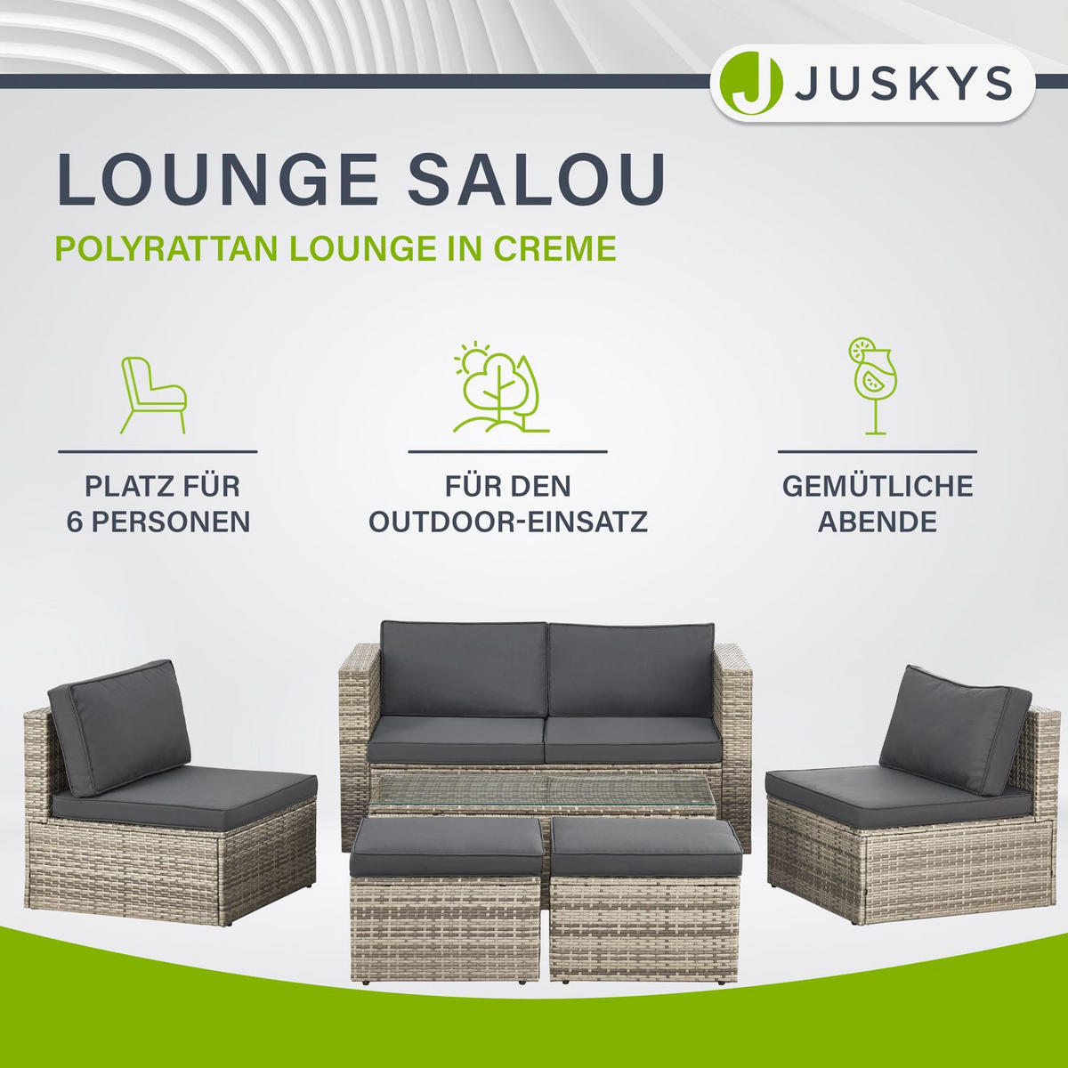 LOUNGEGARNITUR Salou grau - Grau, Kunststoff - Juskys