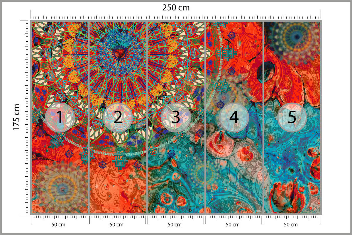 FOTOTAPETE für Wohnzimmer Farbenfrohe Mandalas Abstraktion Muster 250x175 - Multicolor, Papier (250/175cm) - Muralo