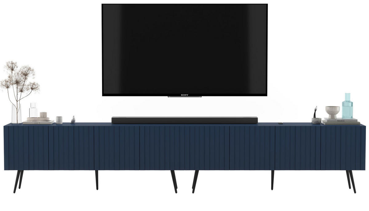 TV-LOWBOARD 2-er Set Elpis Marineblau mit Metallbeinen 150 cm Glamour - Blau/Schwarz, Holzwerkstoff (300/60.5/36.5cm) - Meble Lindner