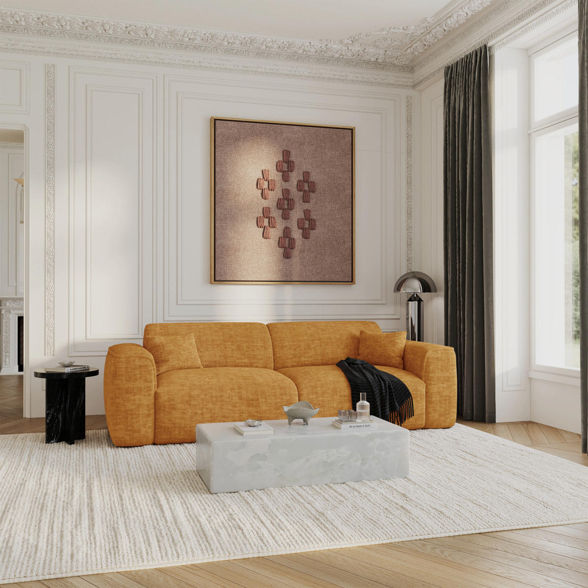 SCHLAFSOFA GERADE Texturierter Samt Senf 240cm - Dunkelgelb, Textil (240/73/97cm) - Sia Home