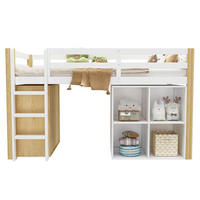 KINDERHOCHBETT mit 2 Aufbewahrungsschränken, 90/200 cm, Natur/Weiß, ohne Matratze - Weiß, Holz (90/200cm) - MIVRAY