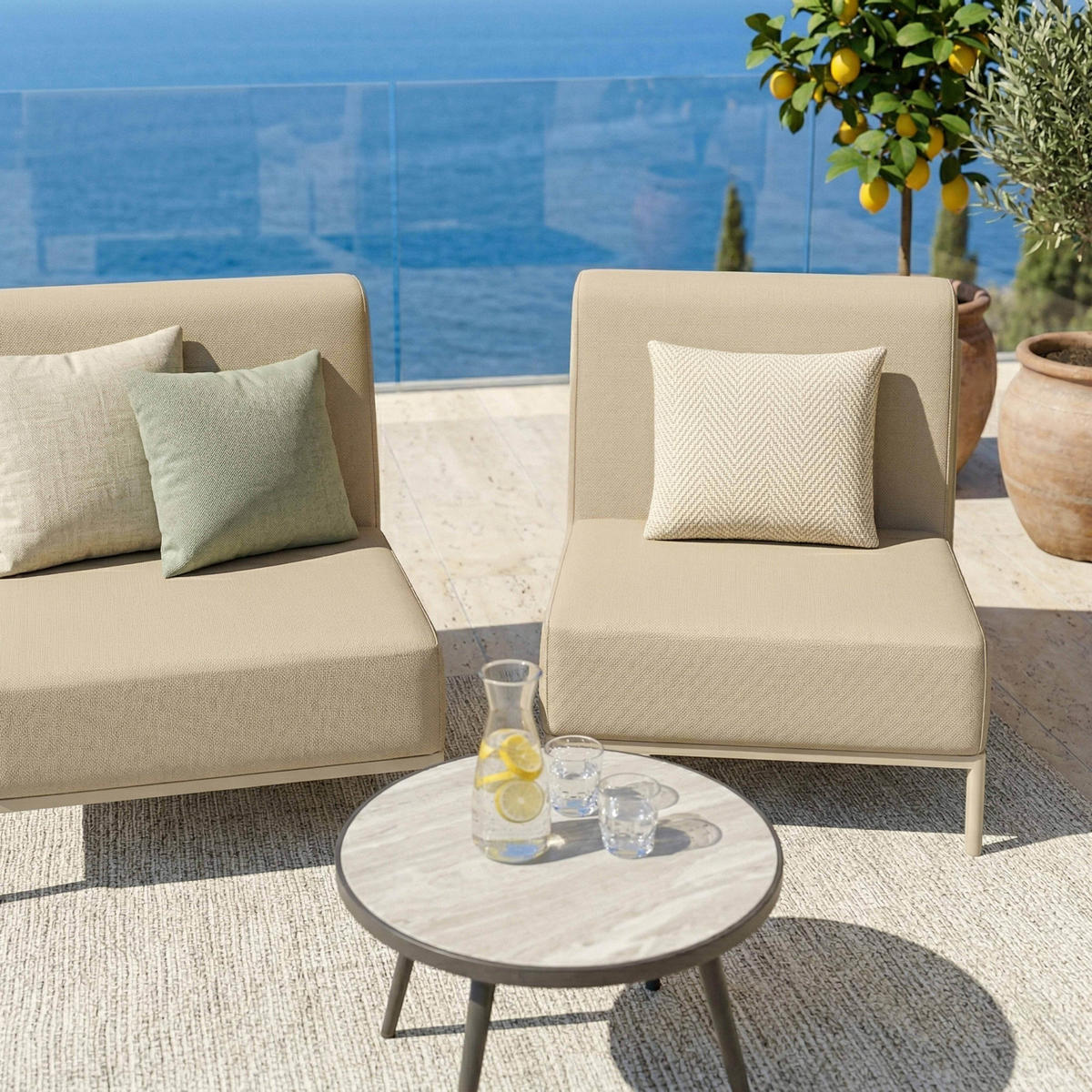 GARTENSOFA mit 2 Sitzplätzen, Beige - Beige, Textil (80/78/144cm) - Oviala