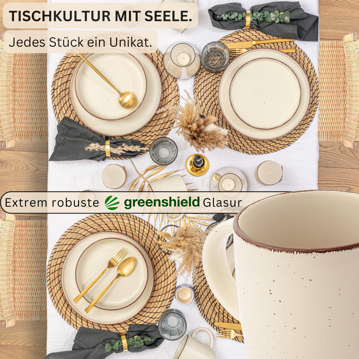 KAFFEEBECHER BOMBAY BEACH - 4 teilig aus Steingut - Beige, Stein (0.8L) - Sänger