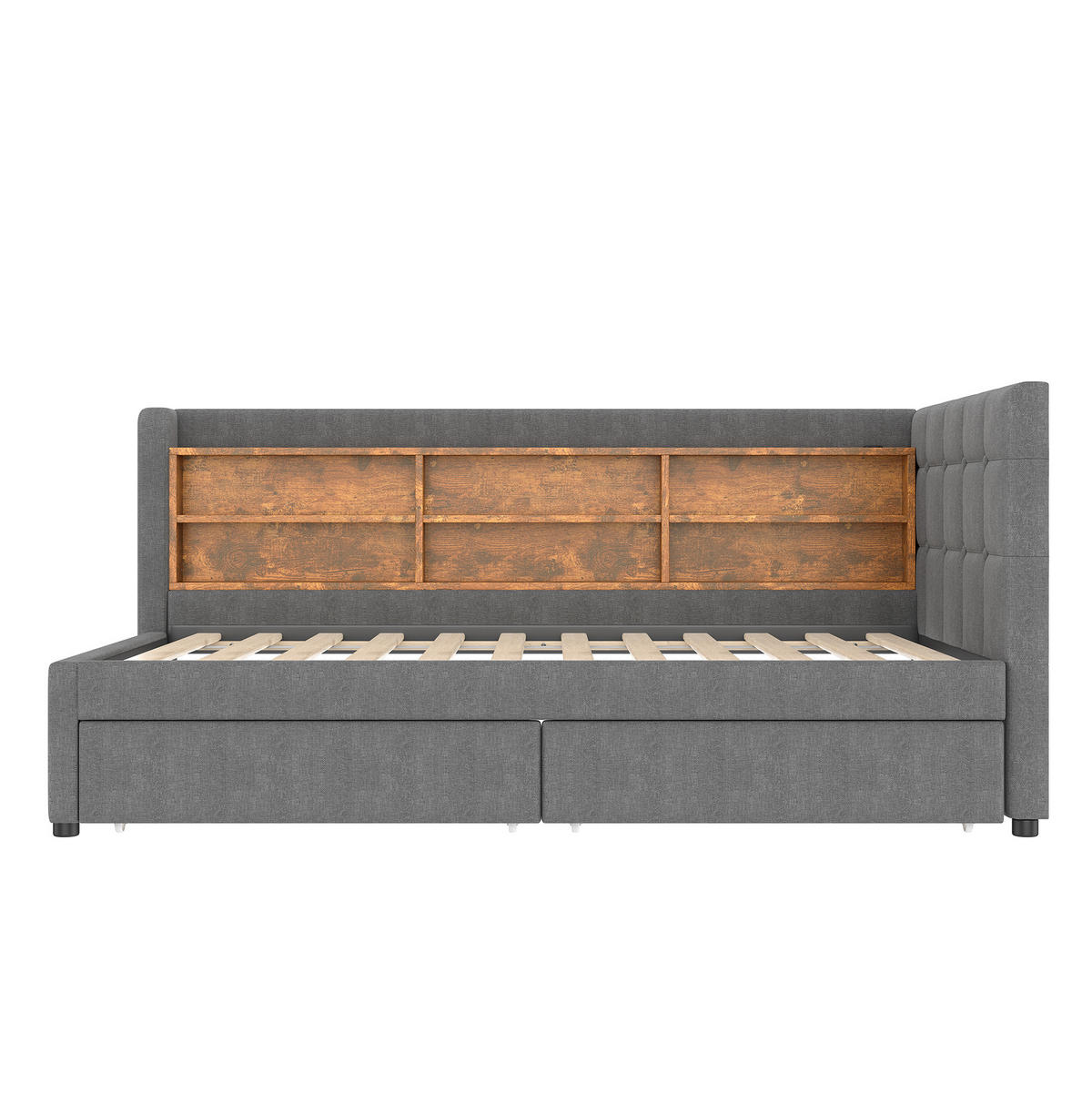 POLSTERBETT 90/200 cm grau mit 2 Schubladen und USB-Anschlüssen - Grau, Textil (90/200cm) - OKWISH
