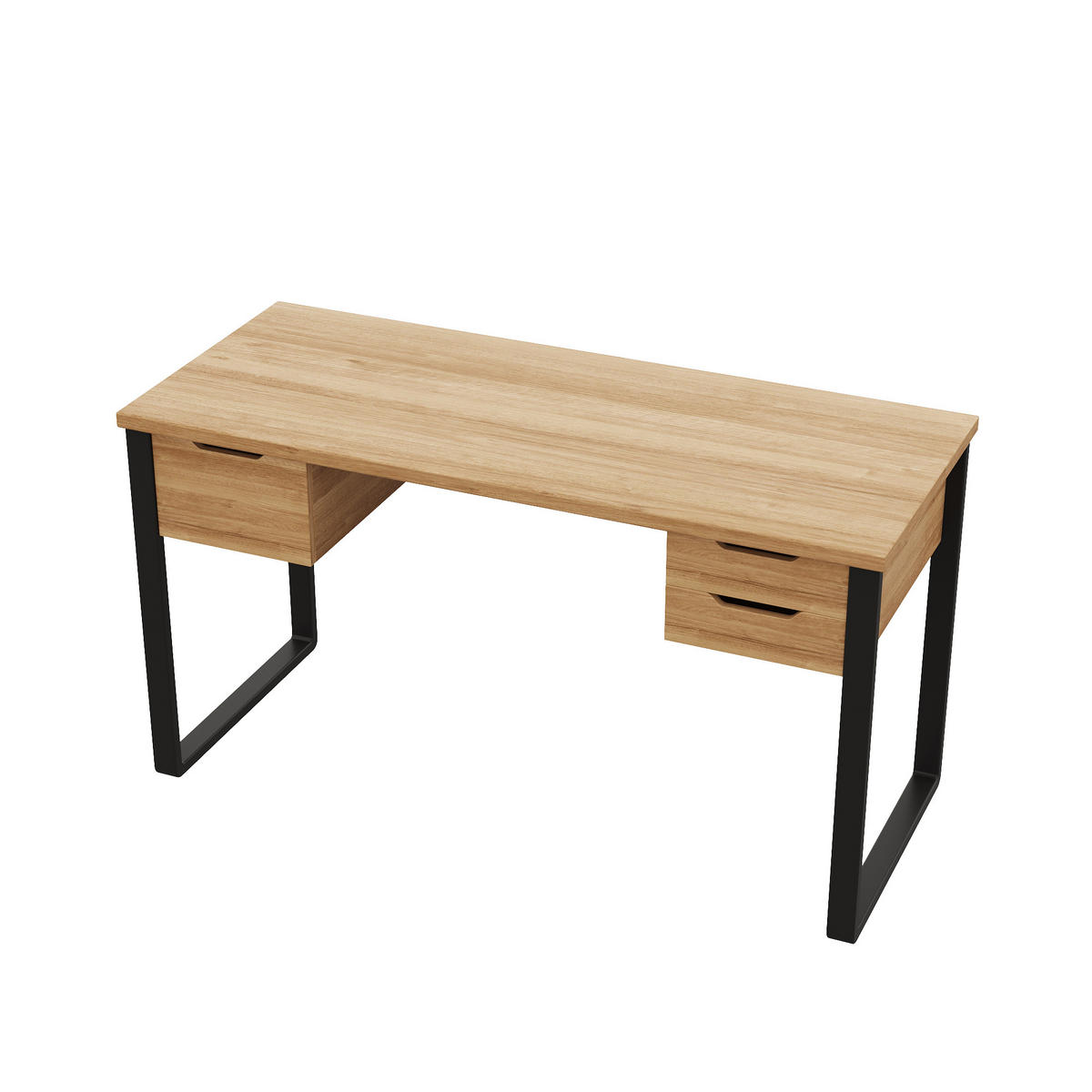 SCHREIBTISCH Holzfarben und Schwarz 130/55/76 cm mit 3 Schubladen - Schwarz, Holzwerkstoff (55/130/76cm) - PANGIVO