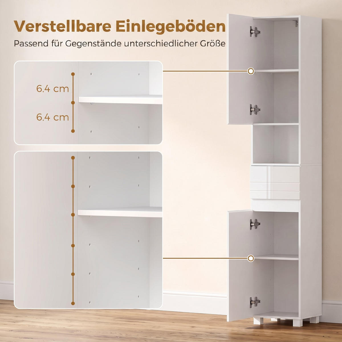 BADEZIMMERSCHRANK MDF Weiß - Weiß Hochglanz/Weiß, Holzwerkstoff (30/170/30cm) - HOMCOM