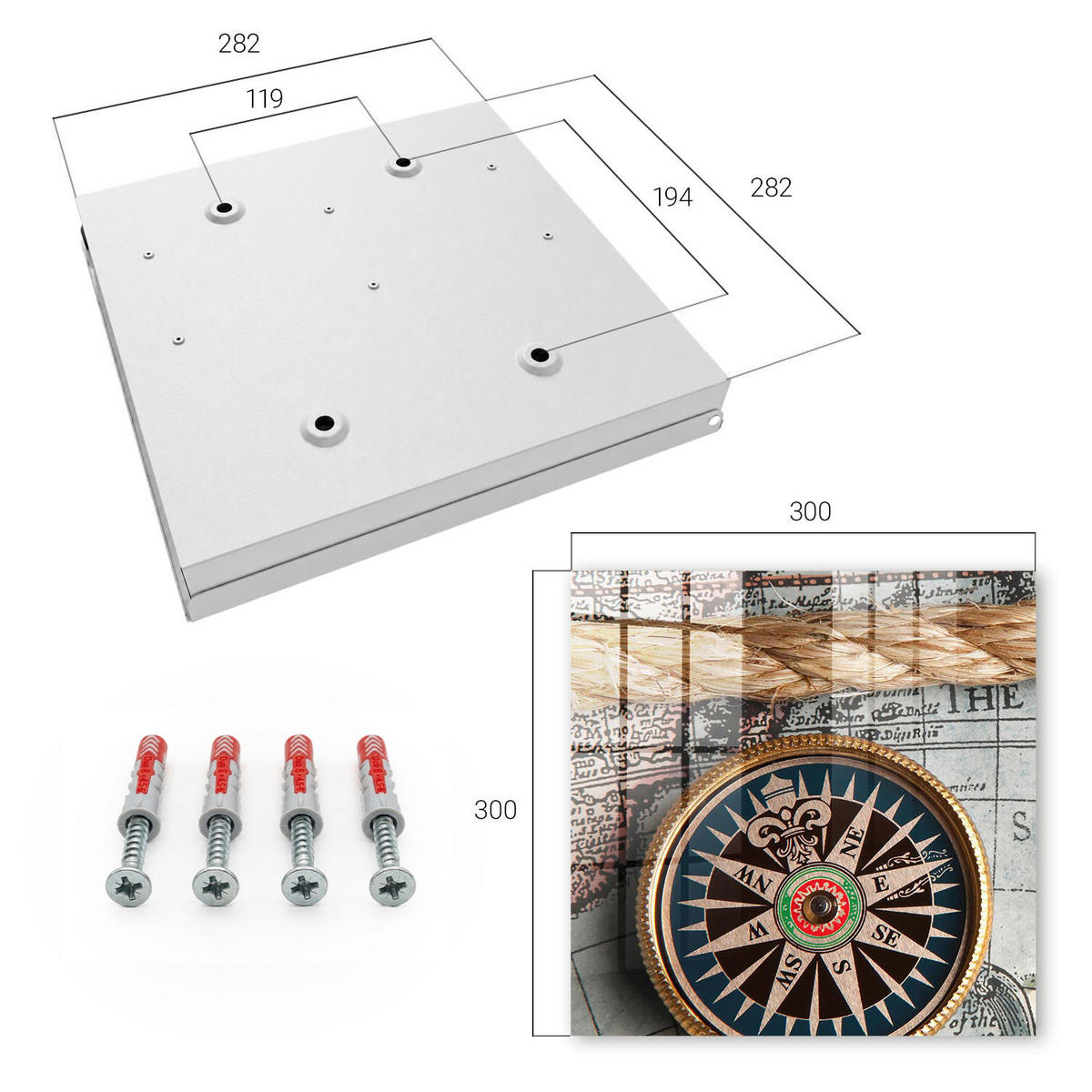 SCHLÜSSELBOX Weiß 30x30 cm – Türöffnung nach rechts - Reisekarte - Braun, Metall (30/30/5cm) - TULUP