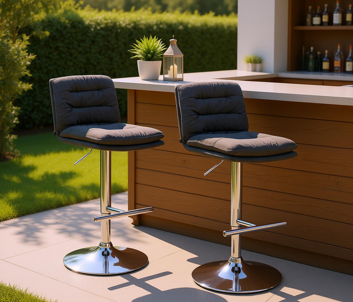 BARHOCKER 2er Set Diamant Stoff chrom dunkelgrau - Chromfarben/Dunkelgrau, Textil/Metall (42/116/56cm) - TPFLiving