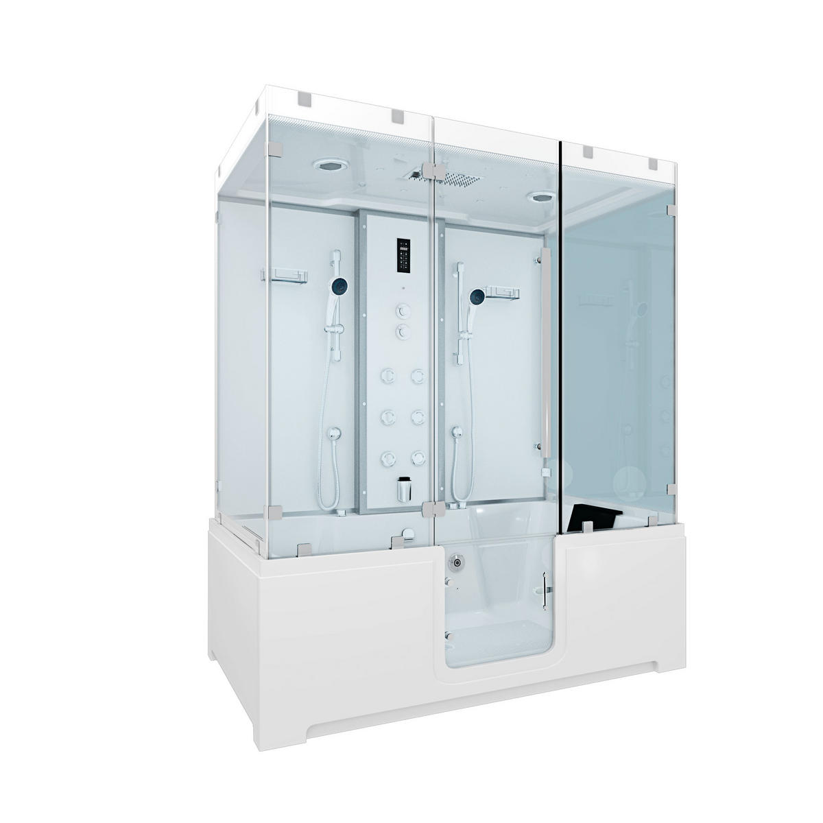 BADEWANNE Dusche K88-WS-EH-B-SC-EA Duschtempel - Weiß, Glas/Kunststoff (100/228/180cm) - AcquaVapore by Sandra Jentho