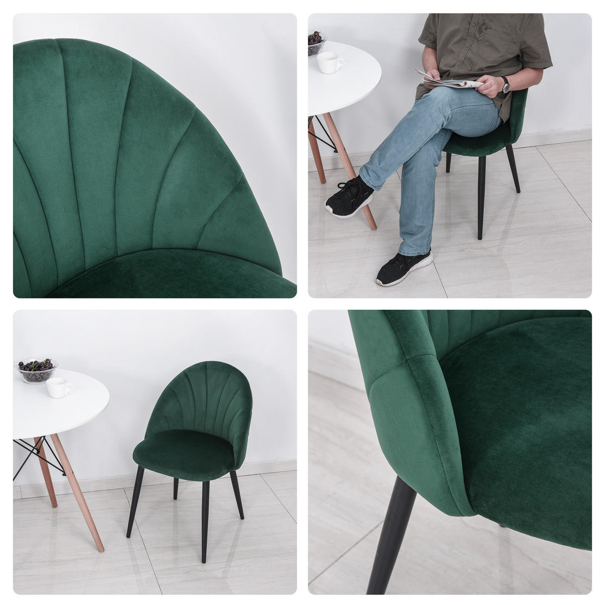ESSZIMMERSTÜHLE 2er Set Küchenstuhl Bürostuhl mit Rückenlehne Samt Metall Grün - Grün, Textil (52/79/54cm) - HOMCOM