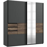 SCHWEBETÜRENSCHRANK Bamberg in Grafit mit Eiche Flagstaff 180 x 198 x 65 cm BxHxT – Kleiderschrank mit Spiegel - Grau, Holzwerkstoff (80/200/120cm)