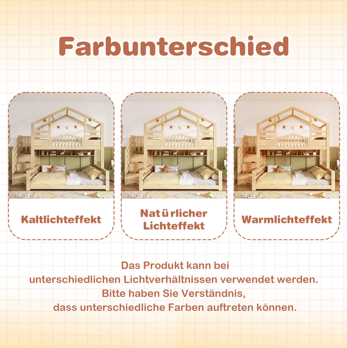 ETAGENBETT aus Holz 90x200/140x200 cm Beige + Hellnatur mit Treppenschrank - Beige, Holz (140/200cm) - IVMEU