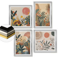 WANDBILDER 4er Set - 50x50 cm & 40x60 cm Silberner Rahmen - Pflanzenmotive in Farben - Silberfarben, Kunststoff (50/50cm) - ArtPrintCave