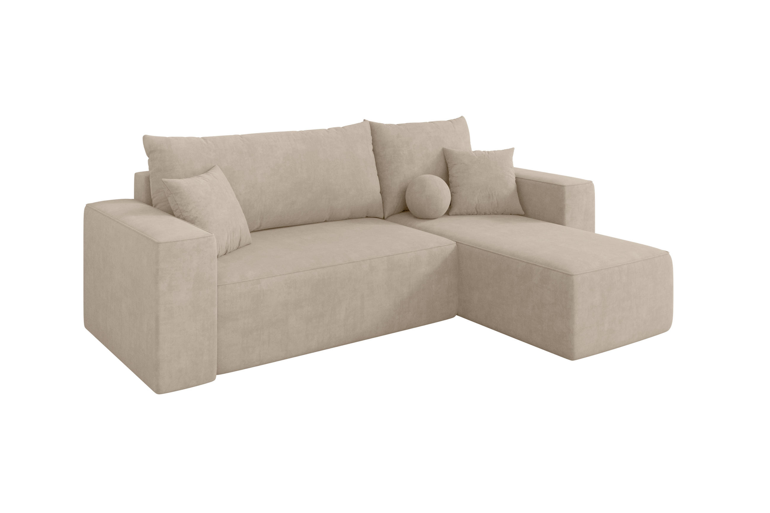 ECKSOFA mit Schlaffunktion Ottomane Rechts SENO-L 249x139x85 Beige Velours - Schwarz/Sahara, Holzwerkstoff/Kunststoff (249/139cm) - ALTDECOR