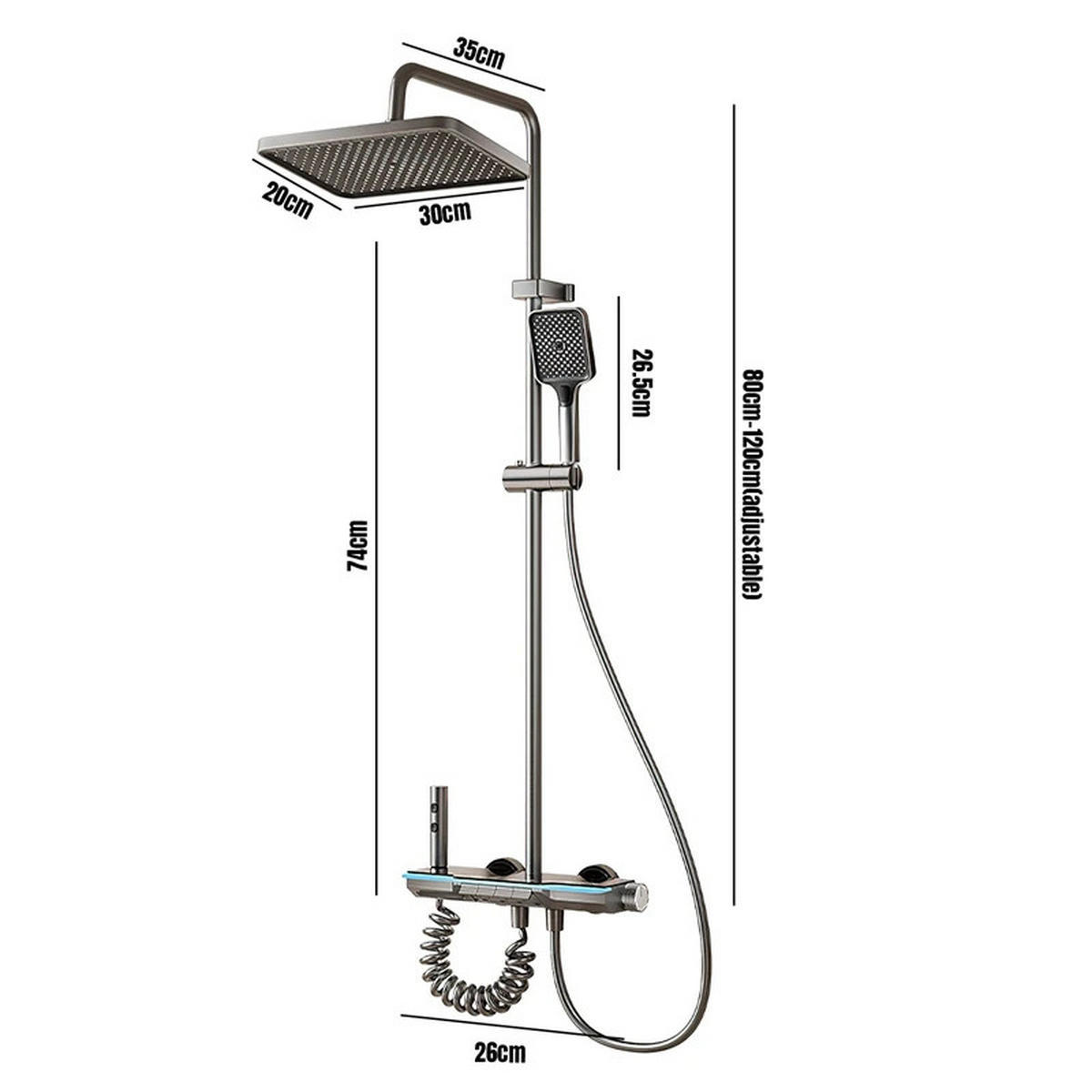ÜBERKOPFBRAUSESET 4 Funktionen Spray Modus LED - Schwarz, Metall (30/120/35cm) - Kaket