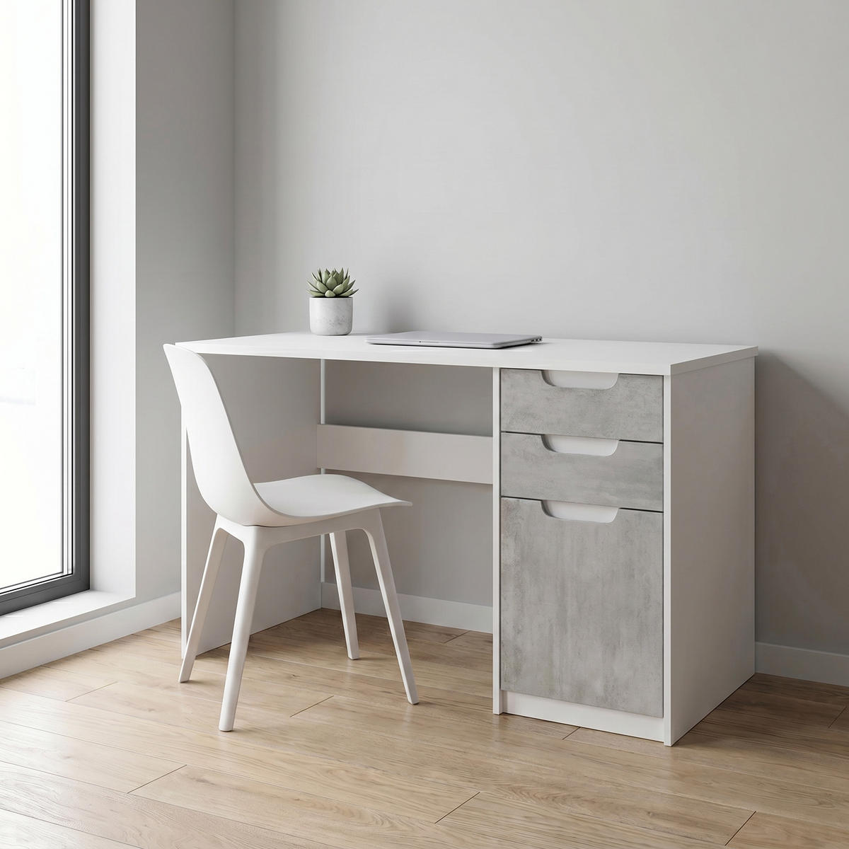 SCHREIBTISCH Logan Fronten in Beton Oxid Optik - Hellgrau, Holzwerkstoff (60/129/76cm) - Vladon