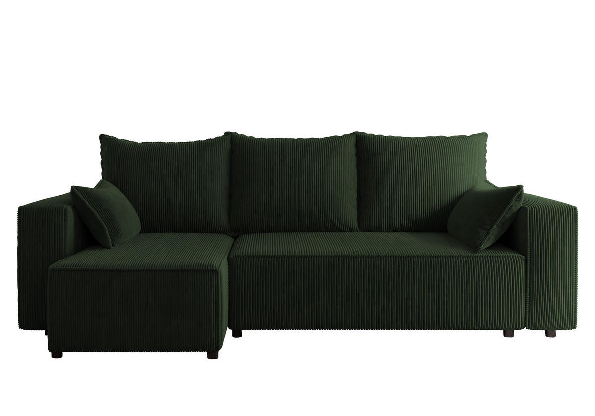 ECKSOFA Tobi mit Bettkasten und Schlaffunktion, L-Form, Cordstoff, Universal - Dunkelgrün, Holzwerkstoff (246/145cm) - 4ALL HOME