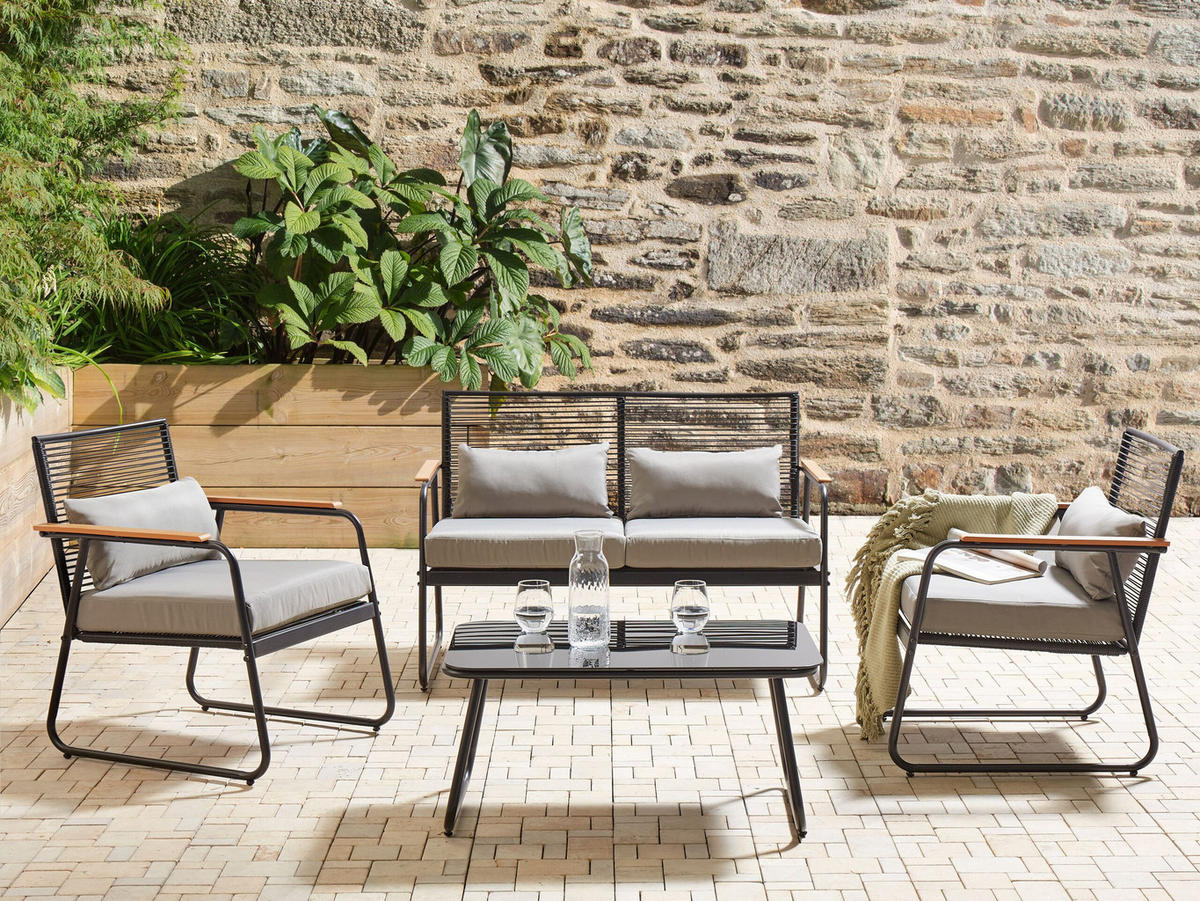 LOUNGE SET 4-Sitzer Metal schwarz Pomonte - Schwarz/Grau, Metall - Beliani