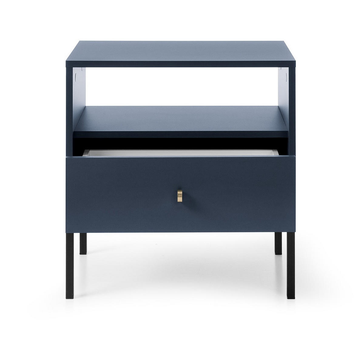 NACHTSCHRANK 54 cm Monti, Schublade, Marineblau + Schwarz - Schwarz/Dunkelblau, Holz/Metall (54/56/39cm) - Emporius