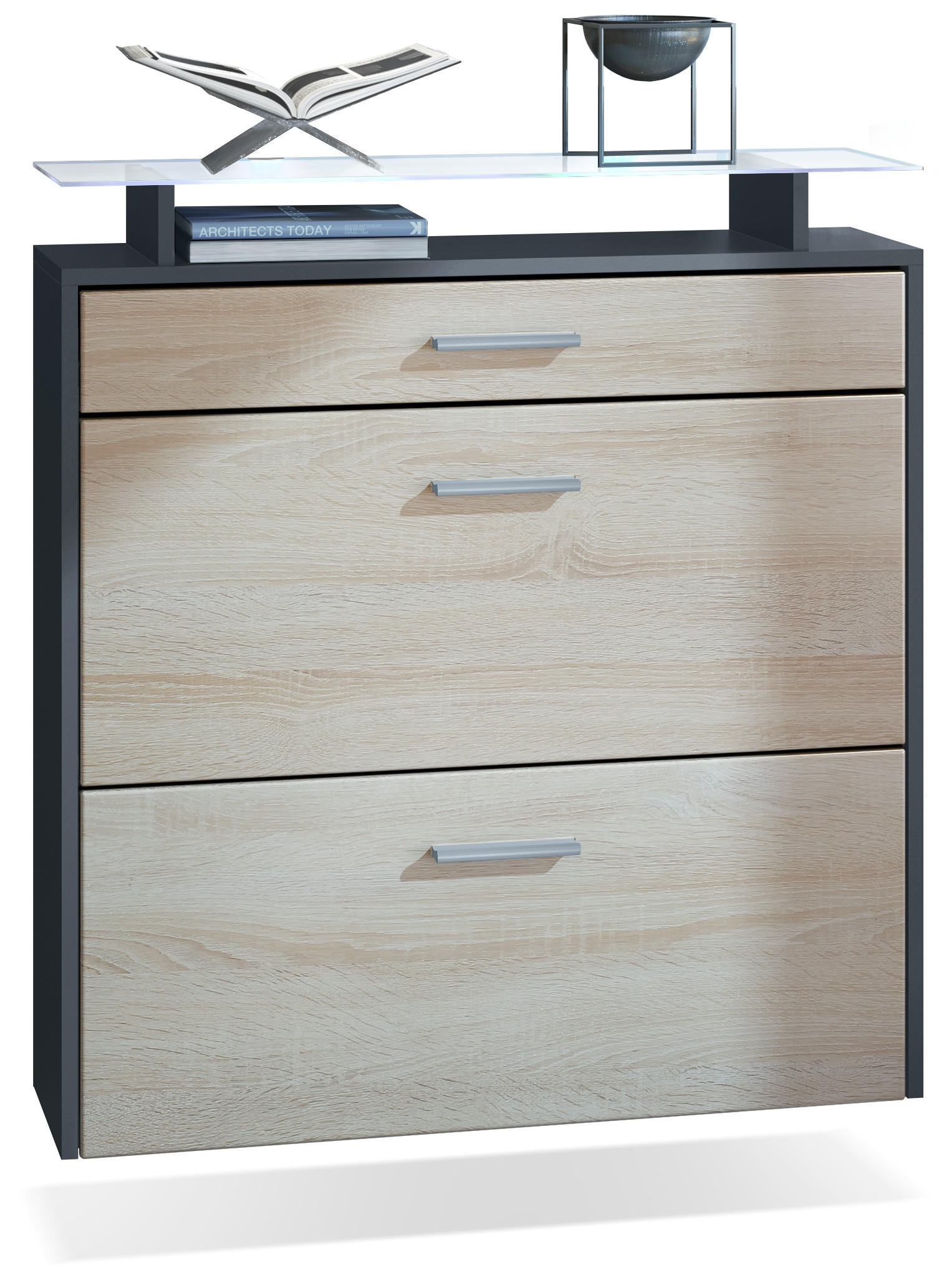 SCHUHSCHRANK Malea Fronten in Eiche sägerau - Eiche San Remo, Holzwerkstoff (89/96/23cm) - Vladon