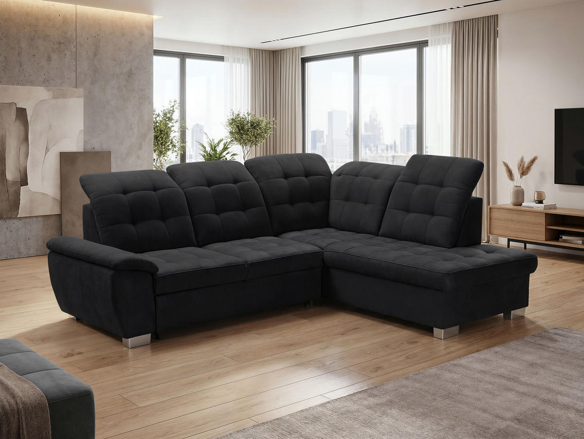 ECKSOFA LENO Rechts, mit Schlaffunktion und Bettkasten, Schwarz - Schwarz, Kunststoff/Textil (261/220cm) - Idohome
