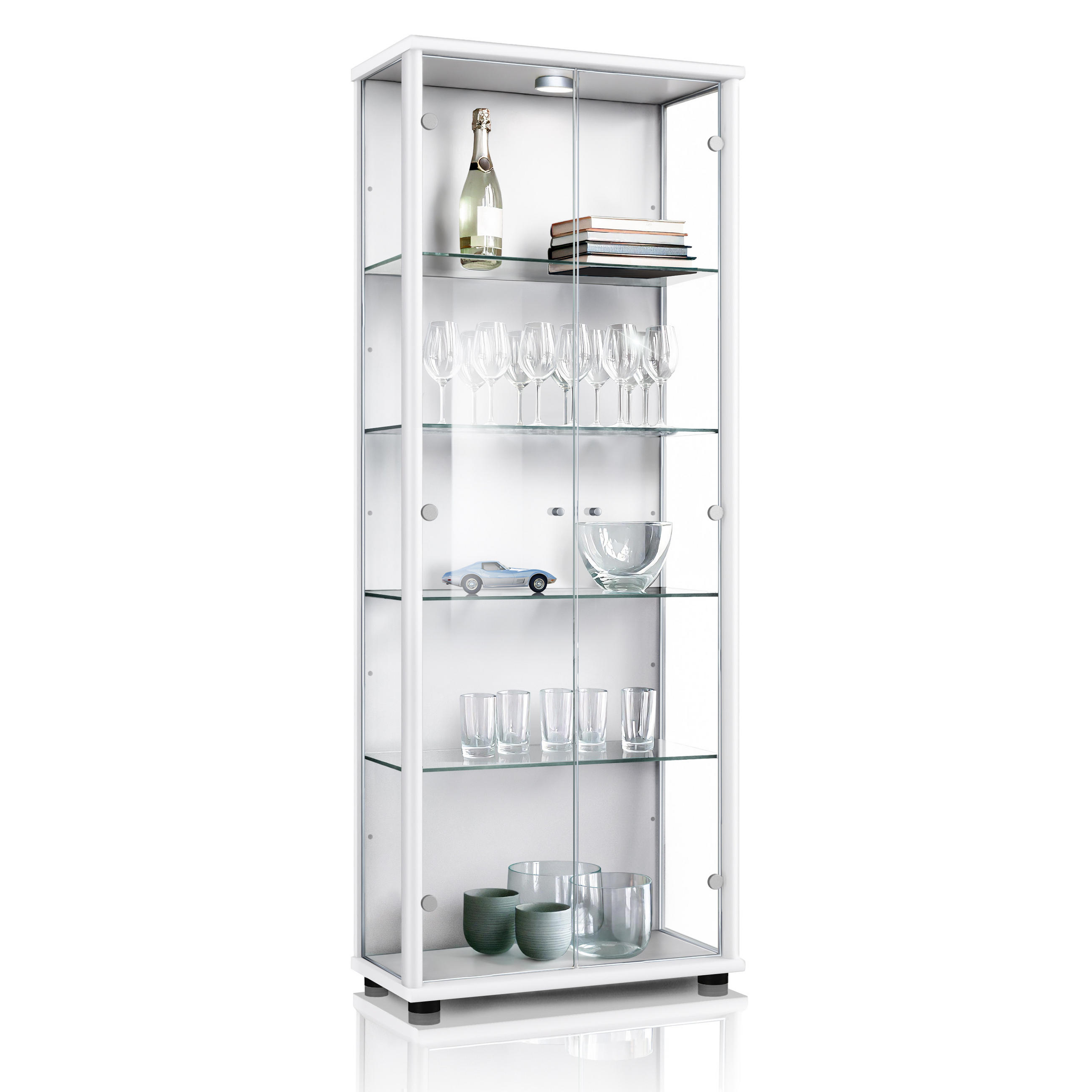 GLASVITRINE 33/67/176 cm mit LED & 4 höhenverstellbaren Glasböden - Transparent/Silberfarben, Glas/Holzwerkstoff (67/176/33cm) - K-Möbel