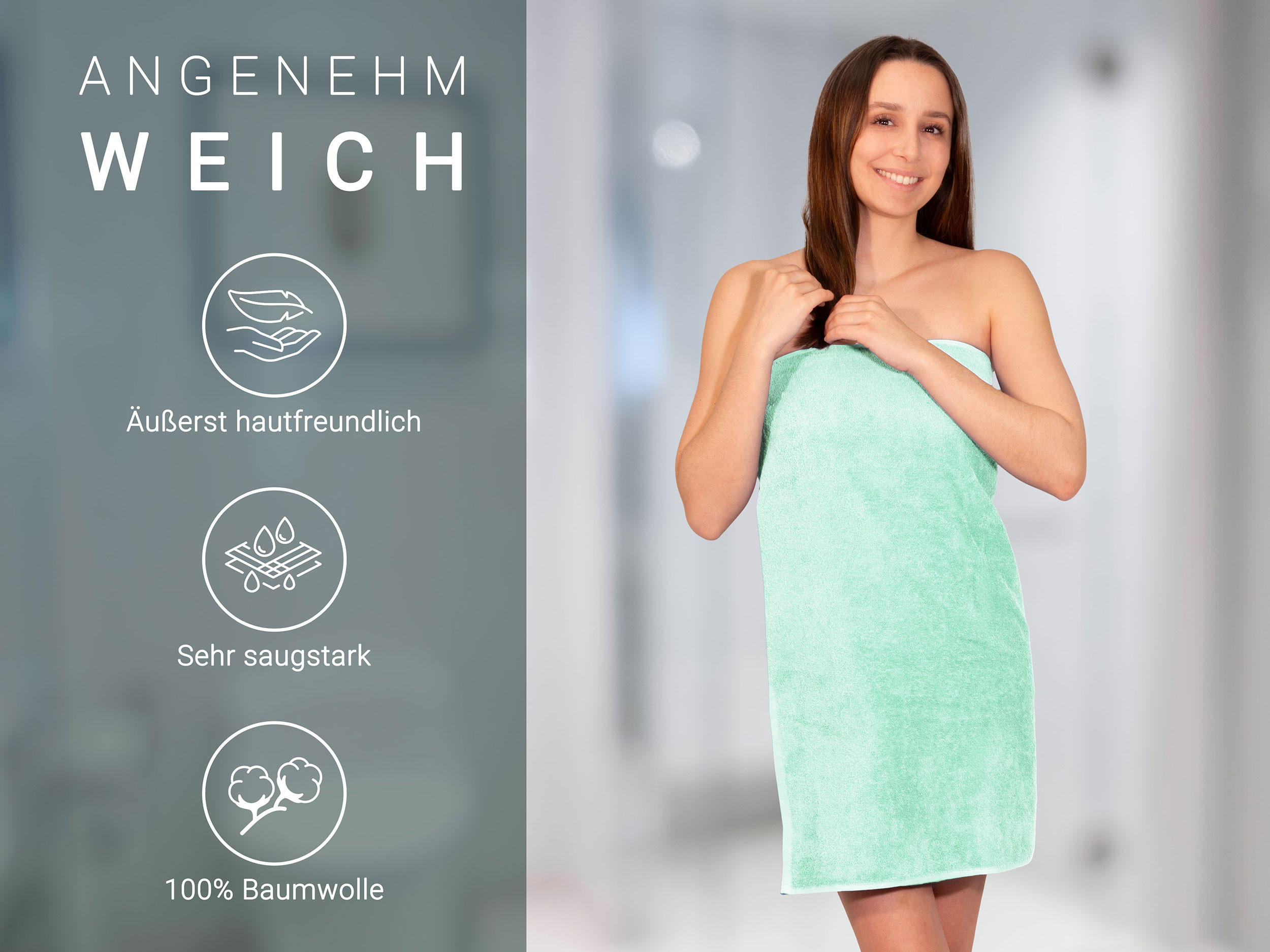 Thumbnail - Zollner Duschtücher,, Grün, Textil, 70x140 cm, Oeko-Tex® Standard 100, Badtextilien, Duschtücher