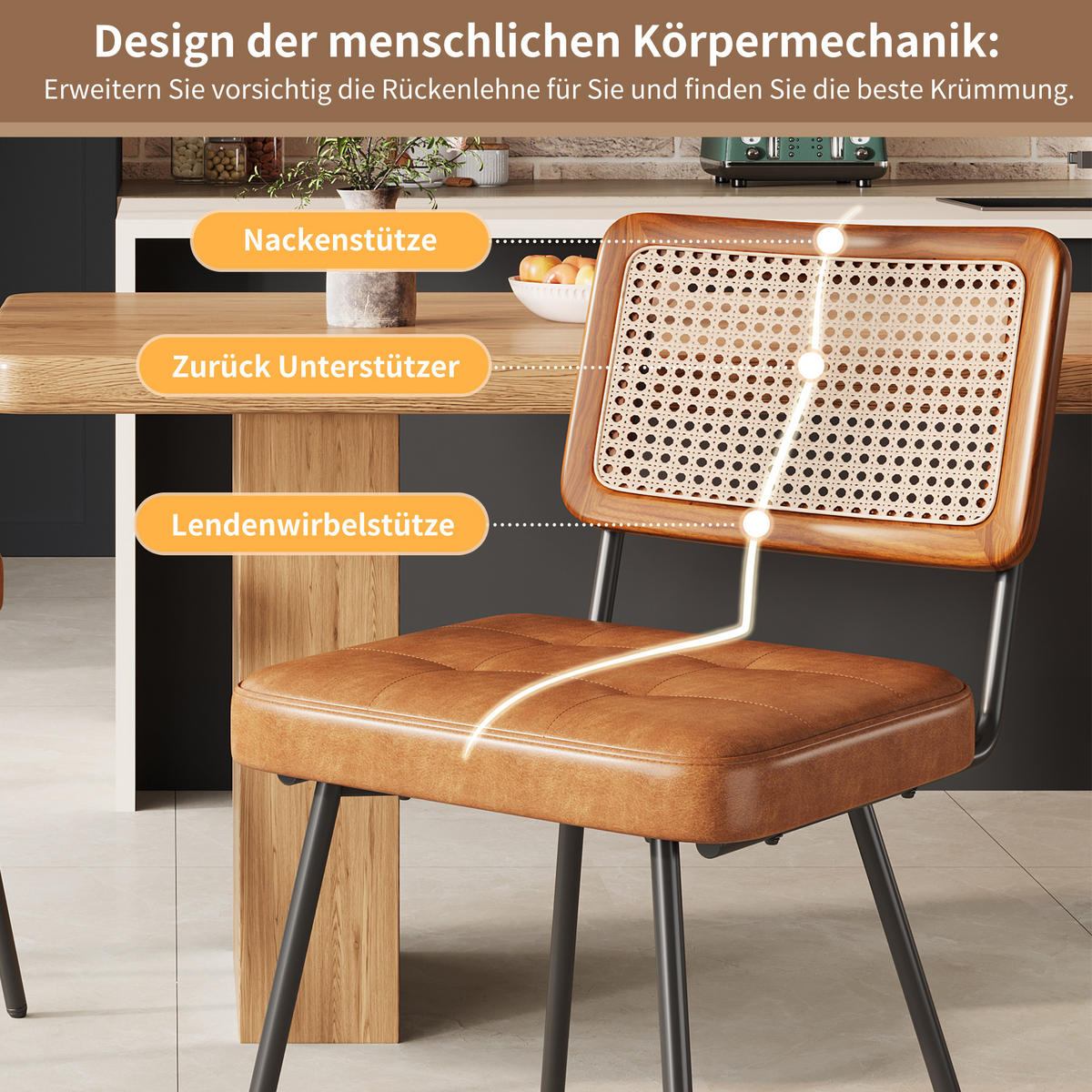 ESSZIMMERSTÜHLE 2er-Set PU-Leder & Rattan Braun - Braun, Leder/Holzwerkstoff (61/79/46cm) - Urban Meuble
