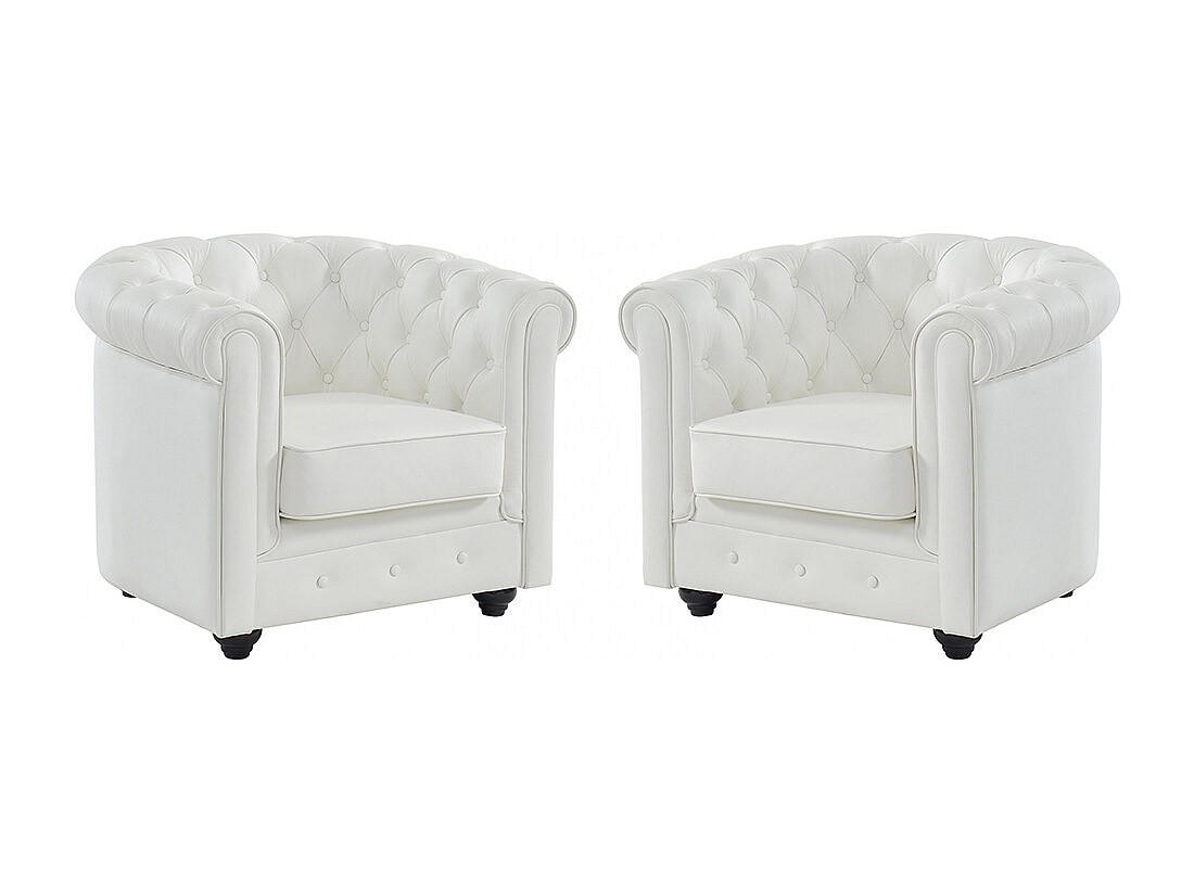 LEDERSESSEL 2er-Set - Büffelleder - Weiß - CHESTERFIELD - Weiß, Leder (78/72/82cm) - Vente-Unique