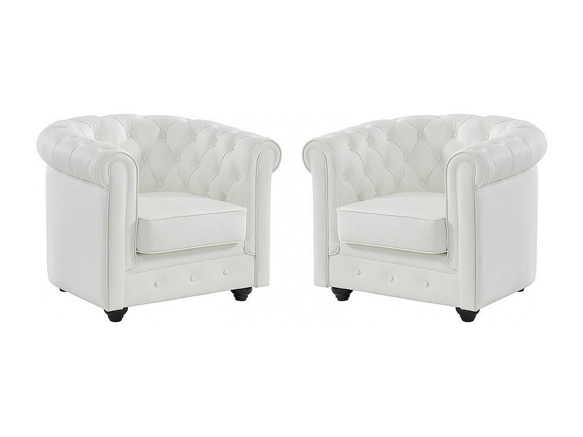 LEDERSESSEL 2er-Set - Büffelleder - Weiß - CHESTERFIELD - Weiß, Leder (82/72/78cm) - Vente-Unique