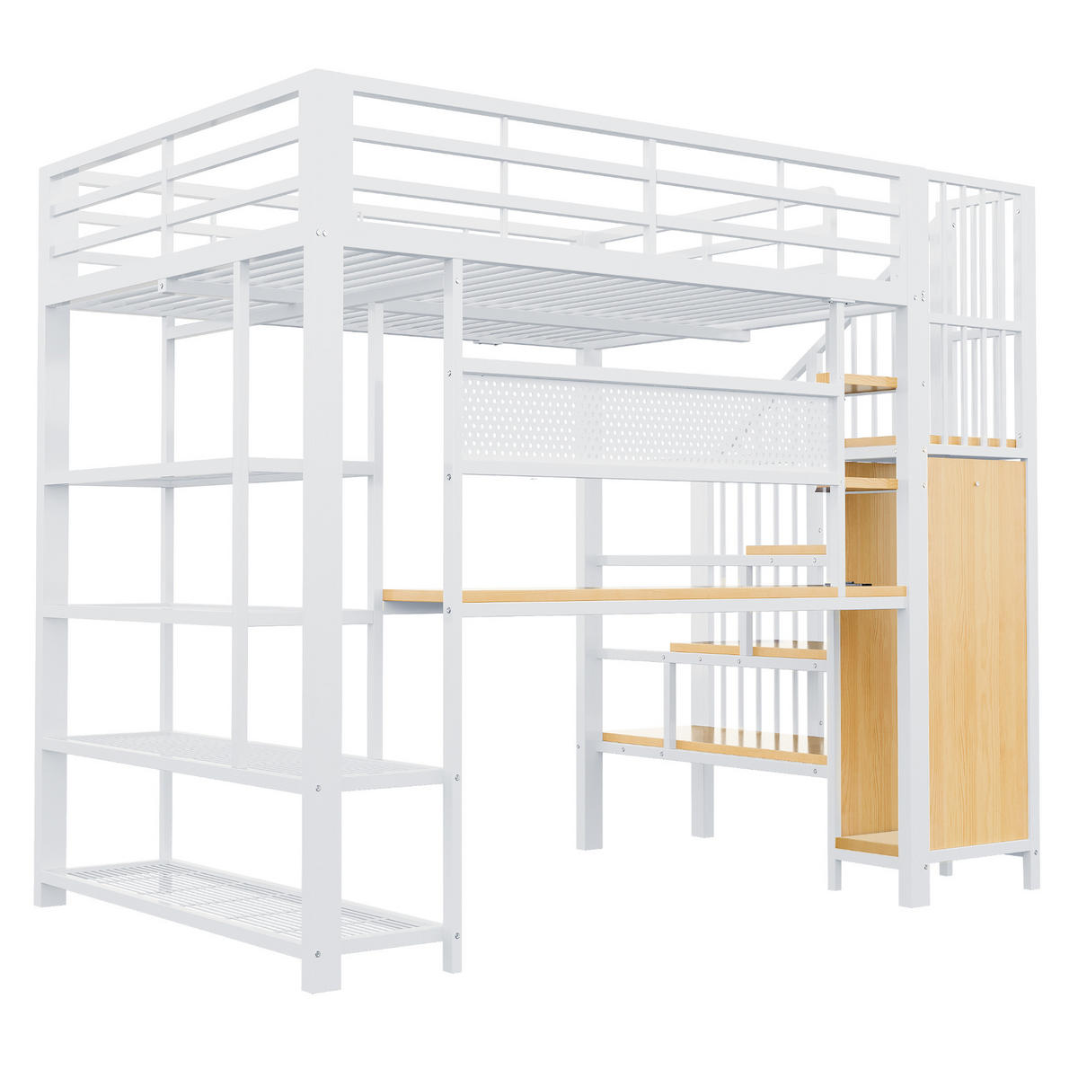 HOCHBETT mit Treppe und Schreibtisch 140x200 cm Metall Holz White - Weiß, Metall (140/200cm) - Meubliv