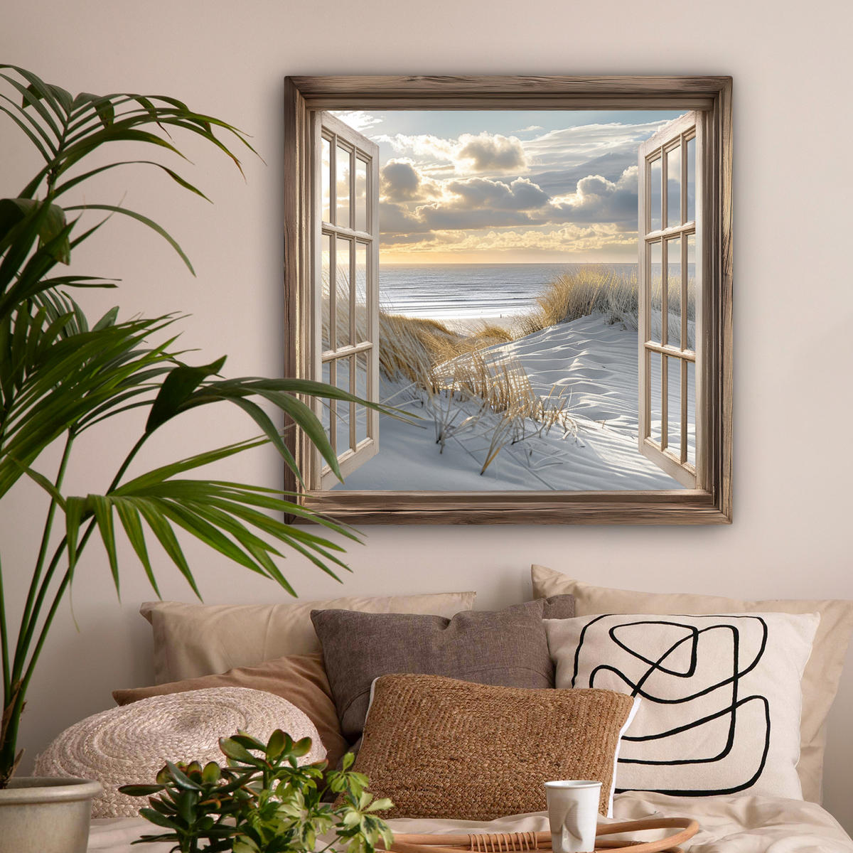 LEINWANDBILD Ausblick - Strand - Dünen - Meer - Natur 90x90 cm - Sandfarben, Textil (90/90cm) - MuchoWow