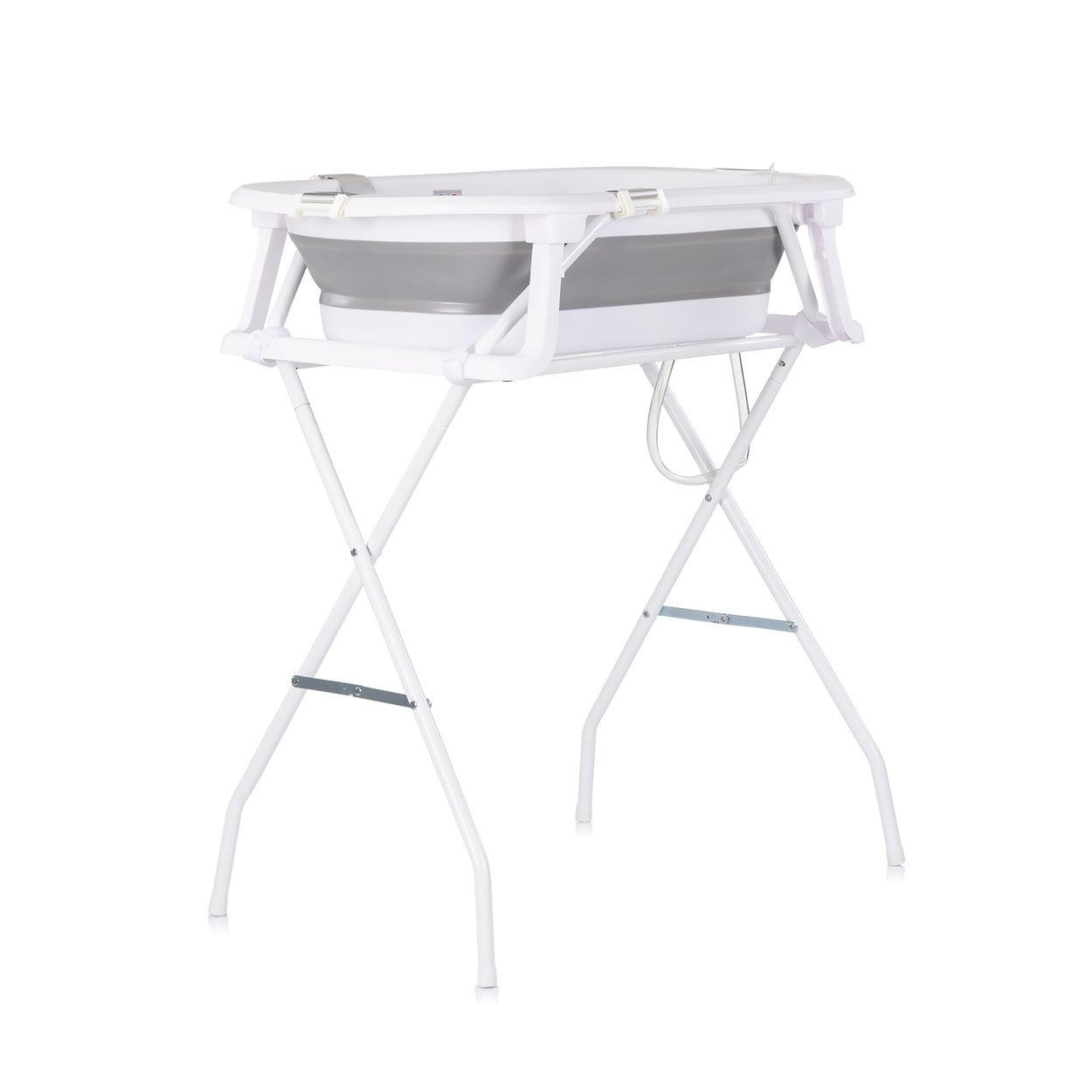 BABYBADEWANNE-SET Malibu 78 cm grau Ständer, klappbar, Thermometer, Ablauf - Grau, Kunststoff (47/78cm) - Chipolino