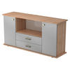 SIDEBOARD mit 2 Schübe & 2 Türen 44,8/166,1/84 cm in Nussbaumfarben/Silberfarben Knauf/Streifengriff - Silberfarben/Nussbaumfarben, Holzwerkstoff (166.1/84/44.8cm) - bümö