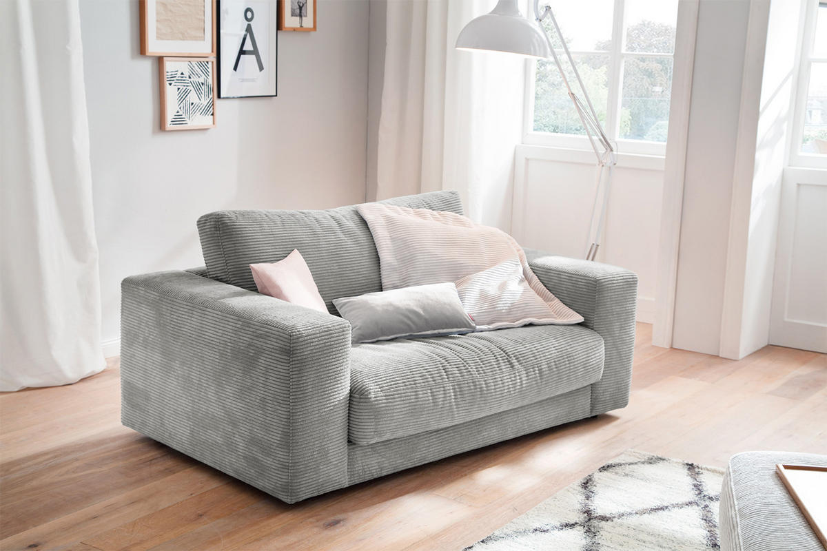 LOVESEAT MADELINE Hellgrau Cord - Hellgrau/Schwarz, Kunststoff/Textil (170/86/127cm) - KAWOLA