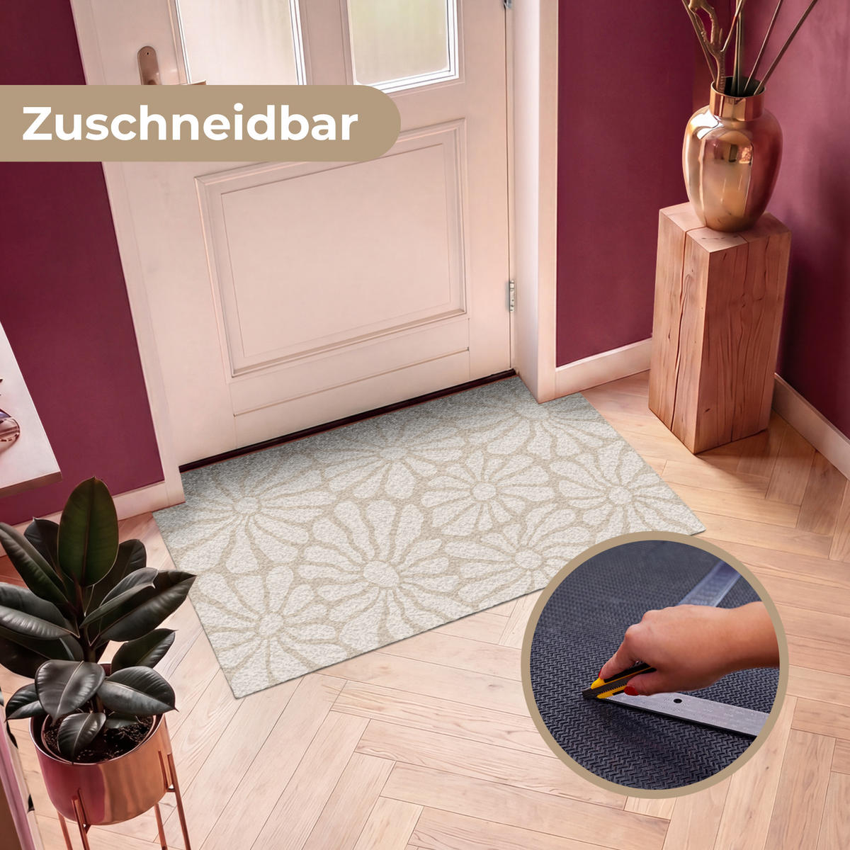 ROHOŽKA Květinový - Potisk - Béžový - Hnědý - Minimalistický 120x80 cm - písková barva, textil/umělá hmota (120/0.4cm) - MuchoWow