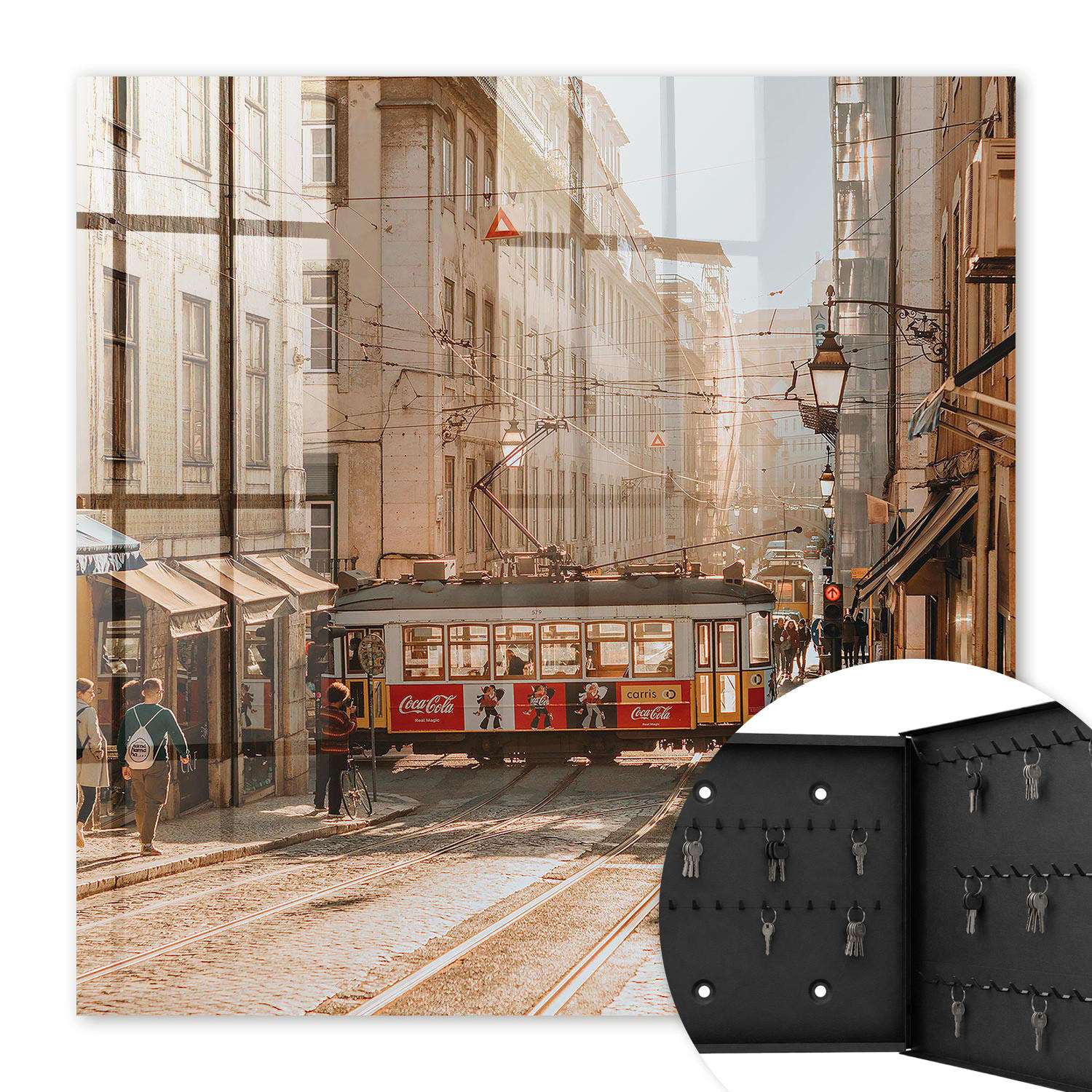 SCHLÜSSELBOX Schwarz 30x30 cm- Türöffnung nach rechts - Stadtmorgen - Beige, Metall (30/30/5cm) - TULUP