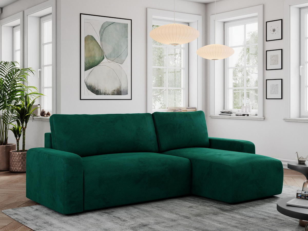 ECKSOFA ARGOS Dunkelgrün Velours - Dunkelgrün/Schwarz, Kunststoff/Textil (245/150cm) - MKS
